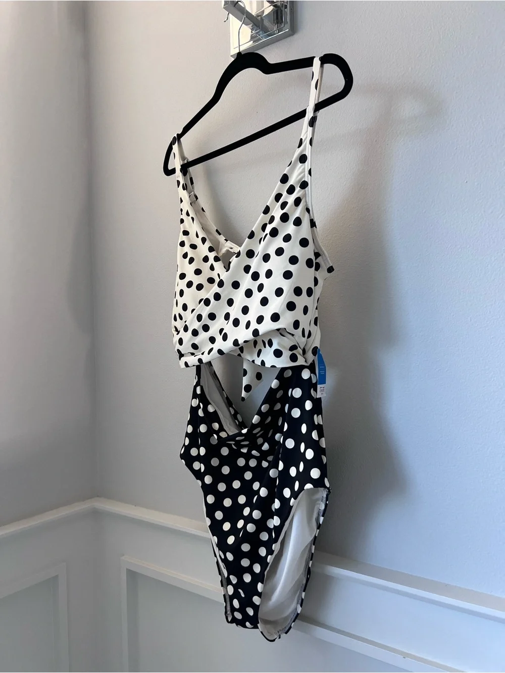 Lands' End Black & White Polka Dot Cutout One-Piece Swimsuit